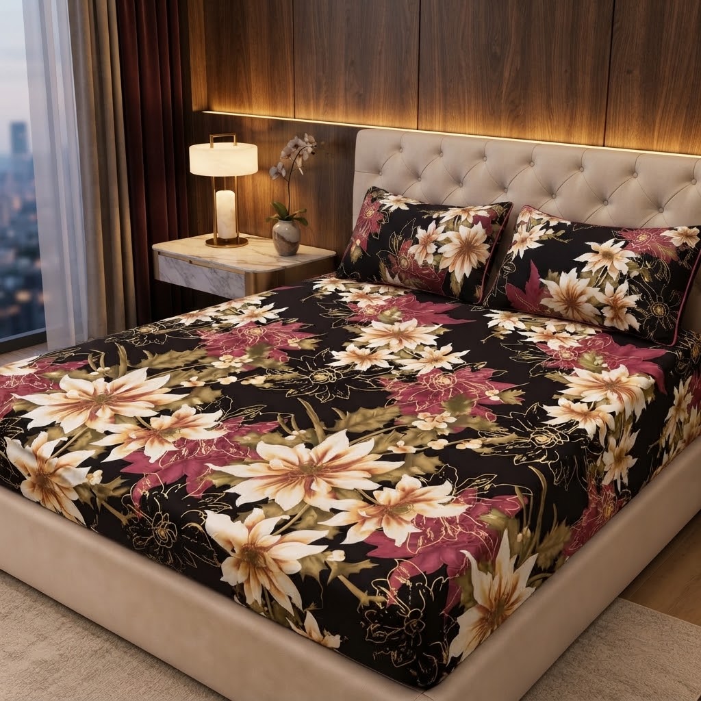 3D Crystal Cotton 3-piece Bedsheet Set