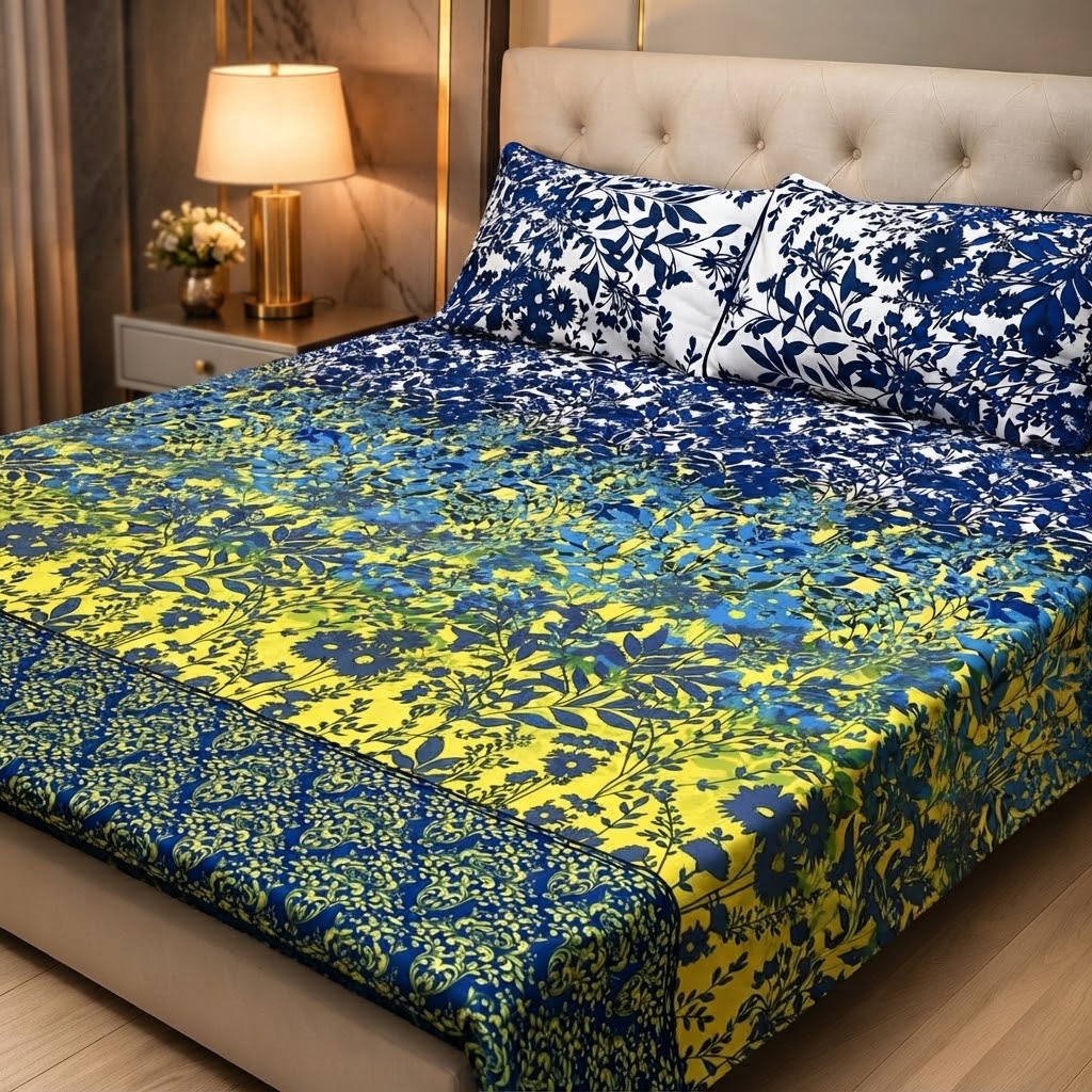 3D Crystal Cotton 3-Piece Bedsheet Set view 2