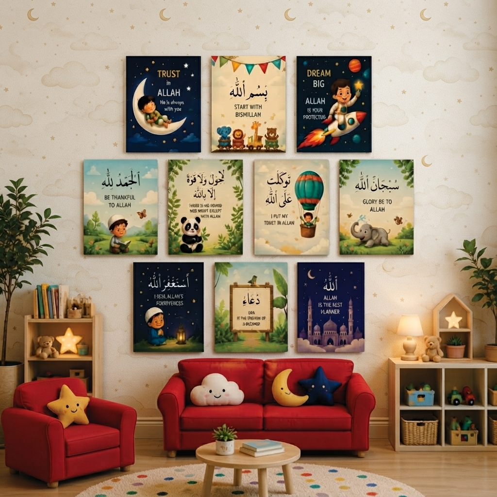 Set Of 10 Islamic Premium Wall Art Photo Tiles - Home Decor Accessory Designed For Interior Styling - Size: 8x11