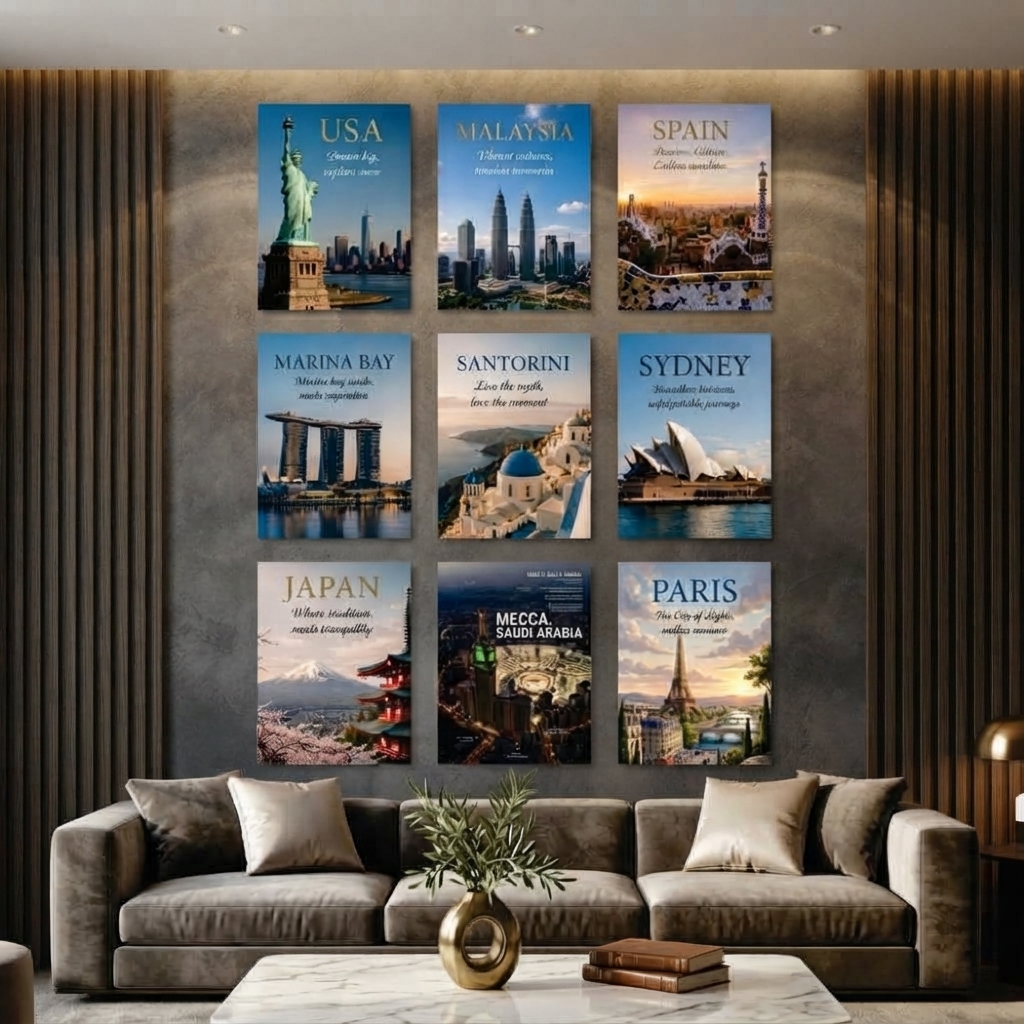 Set of 9 Premium Wall Art Photo Tiles – Modern Home Decor Sets - Size: 8x11