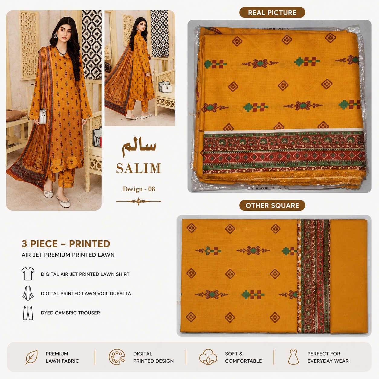 Unstitched Salim Design-08 3 Piece Printed Lawn Suit view 2