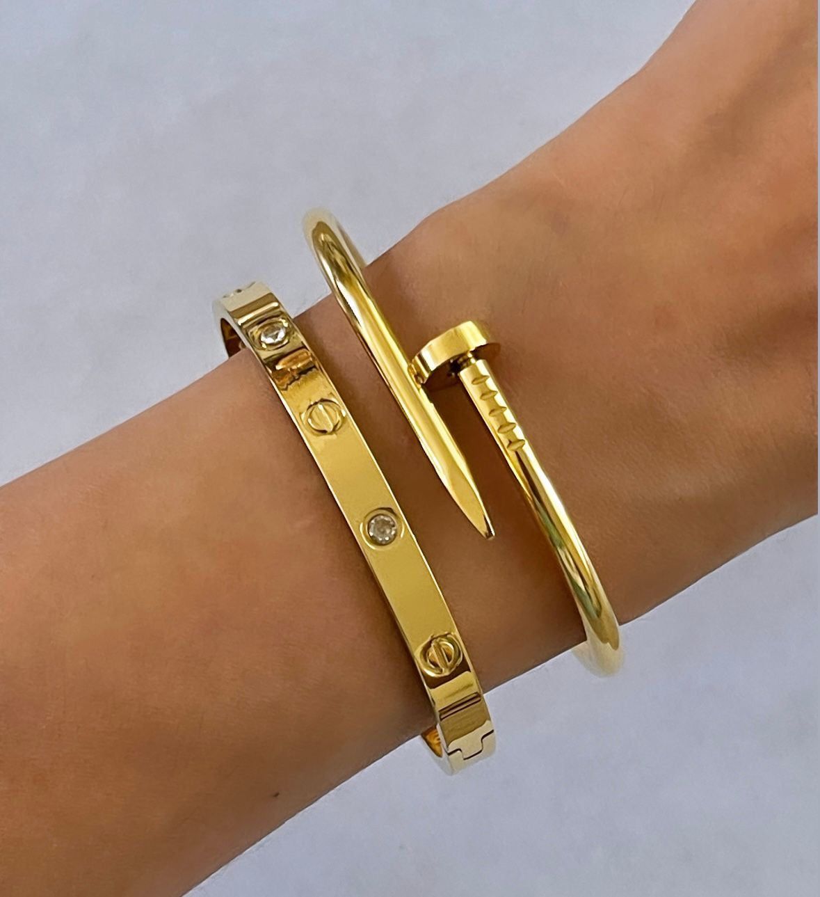 3-Piece Golden Cartier & Nail Style Bracelet Set view 2