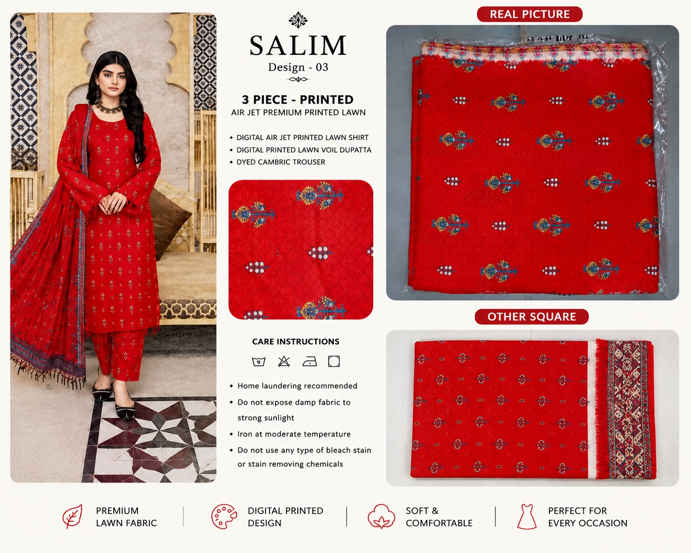 SALIM Design-03 3 Piece Printed Lawn Suit view 3