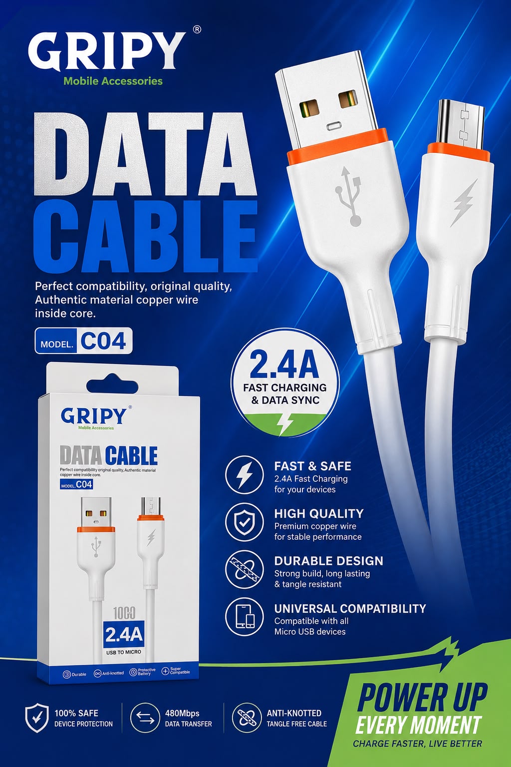 Gripy C04 Micro USB Data Cable 2.4A Fast Charging view 3