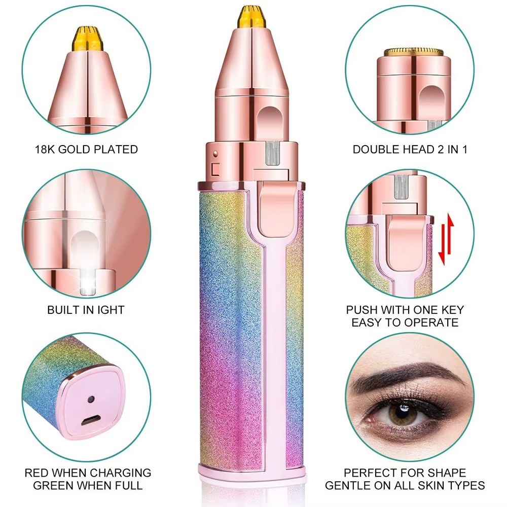 Electric Eyebrow Trimmer for Women 2 In1 Rechargeable Facial Hair Removal and Eyebrow Shaver Painless Face Razor Body Epilator view 2