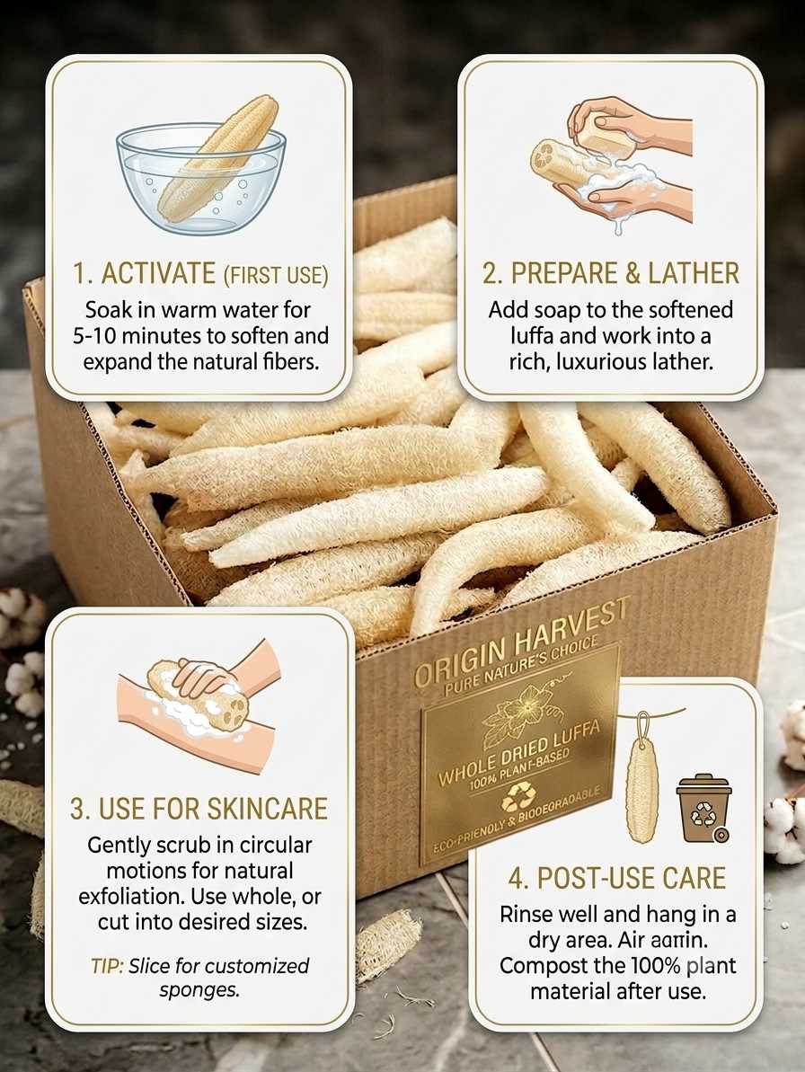 100% Plant-Based Natural Loofah Sponge Set – Biodegradable Body Exfoliator & Bath Accessories by Origin Harvest view 3
