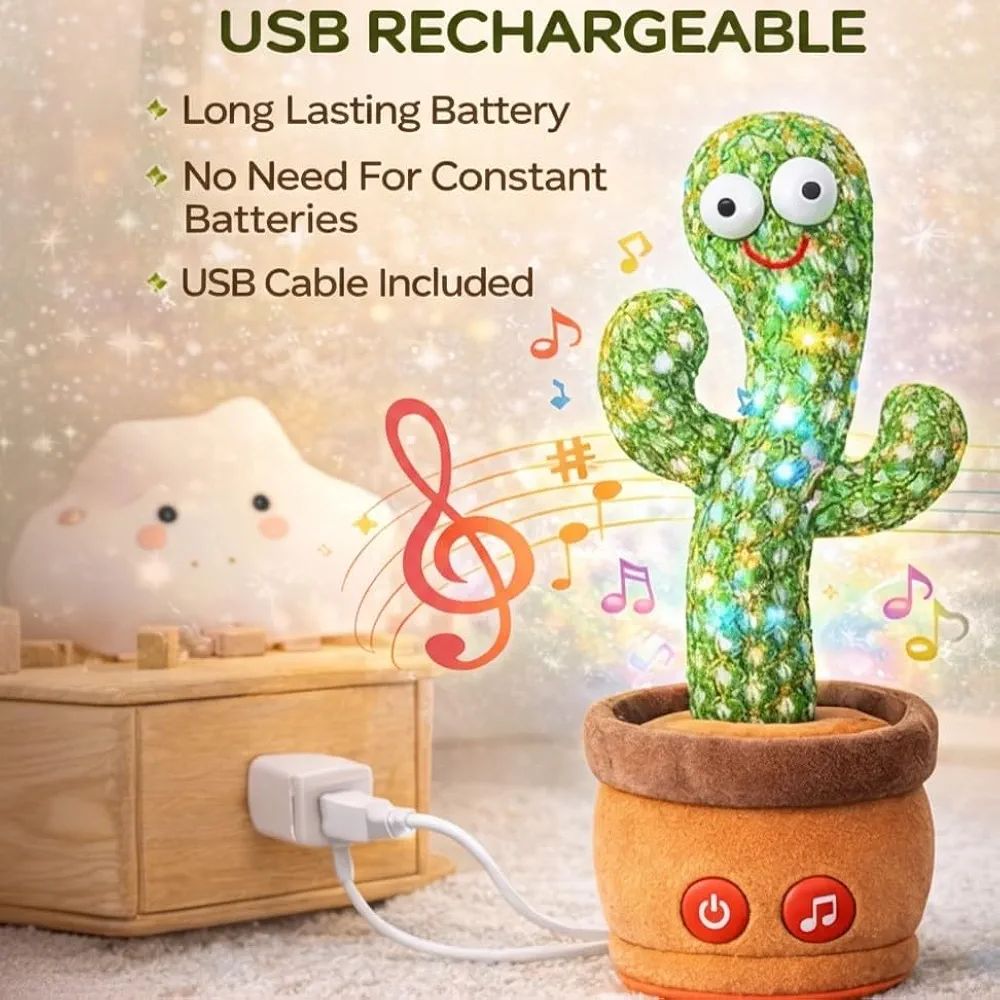 Dancing Talking Cactus Toy – Rechargeable Interactive Musical Plush view 2