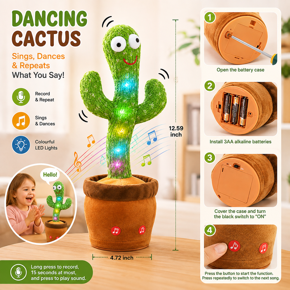 Dancing Talking Cactus Toy – Rechargeable Interactive Musical Plush view 3