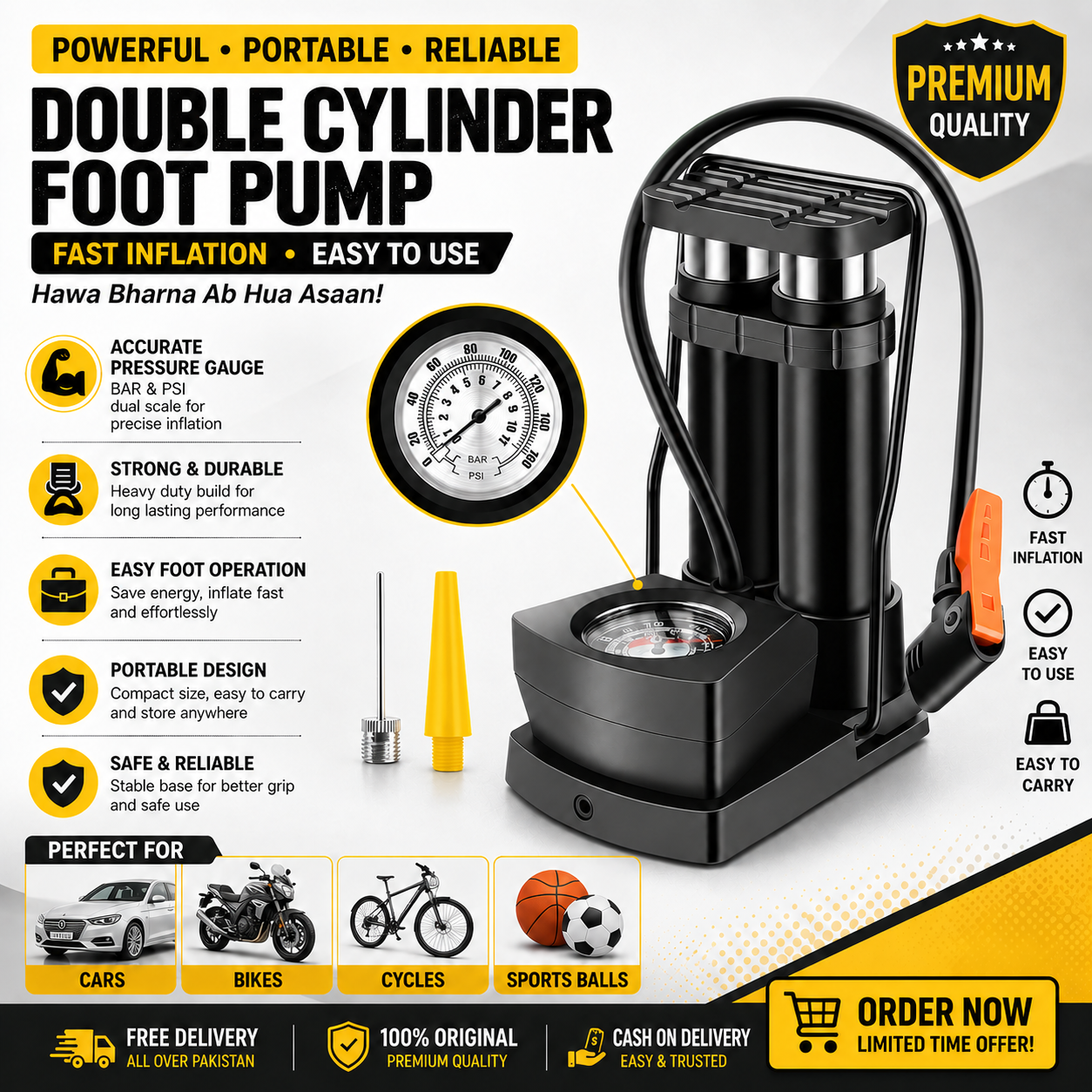 Double Cylinder Foot Pump with Pressure Gauge view 5