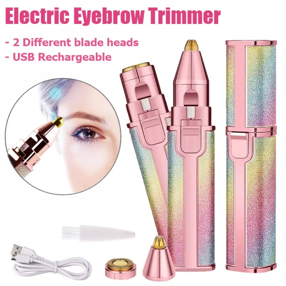 Electric Eyebrow Trimmer for Women 2 In1 Rechargeable Facial Hair Removal and Eyebrow Shaver Painless Face Razor Body Epilator view 3