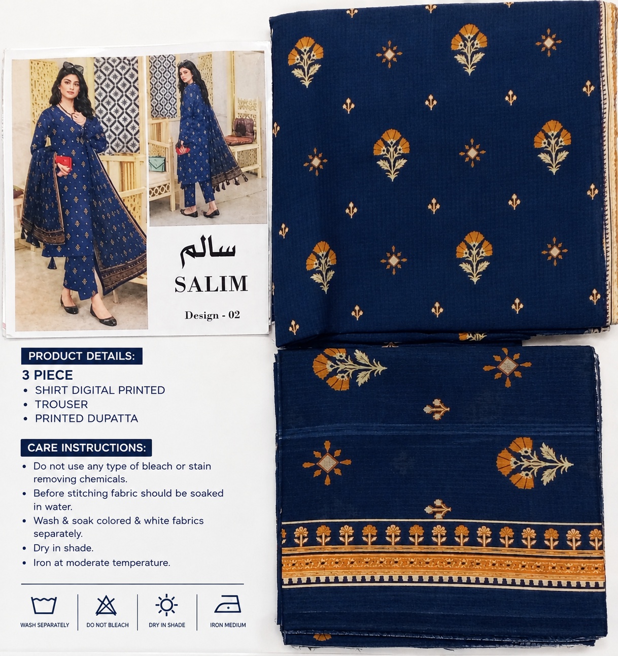 SALIM Design-02 | 3 Piece Printed Lawn Suit view 3