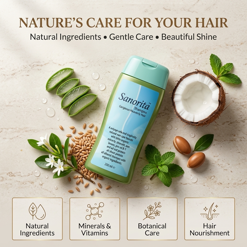 Sanorita Shampoo Natural Care For Gorgeous Heavenly Hair - Hair Care Accessory Designed For Scalp Cleansing And Daily Grooming Routine - 200ML