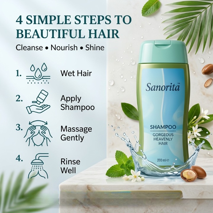 Sanorita Shampoo Natural Care For Gorgeous Heavenly Hair - Hair Care Accessory Designed For Scalp Cleansing And Daily Grooming Routine - 200ML view 3