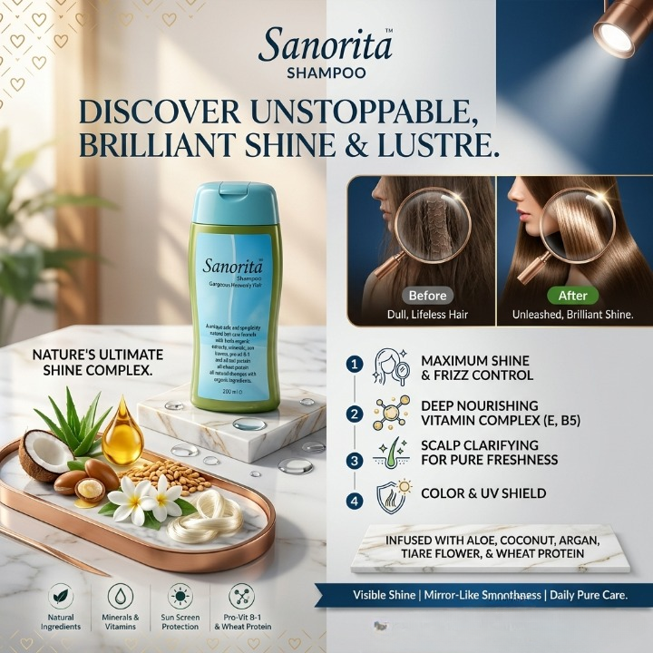 Sanorita Shampoo Natural Care For Gorgeous Heavenly Hair - Hair Care Accessory Designed For Scalp Cleansing And Daily Grooming Routine - 200ML view 2
