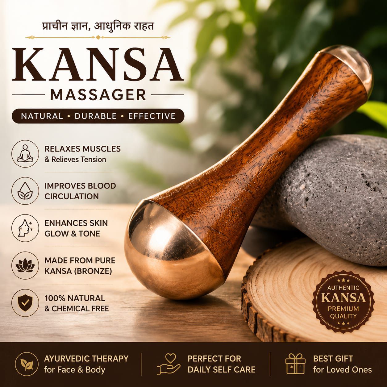 Premium Ayurvedic Kansa Massager - Natural & Chemical Free