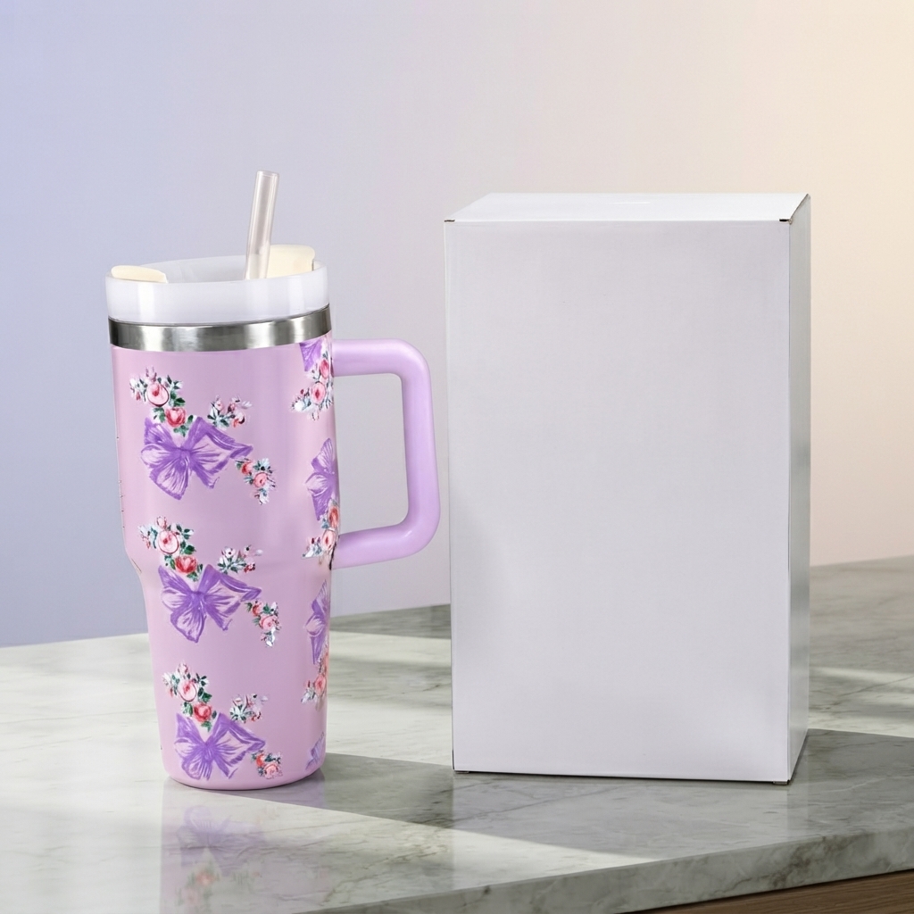 Lavender Floral Print Insulated Travel Tumbler with Handle and Straw - Buy Online in Pakistan at Zenbu Store