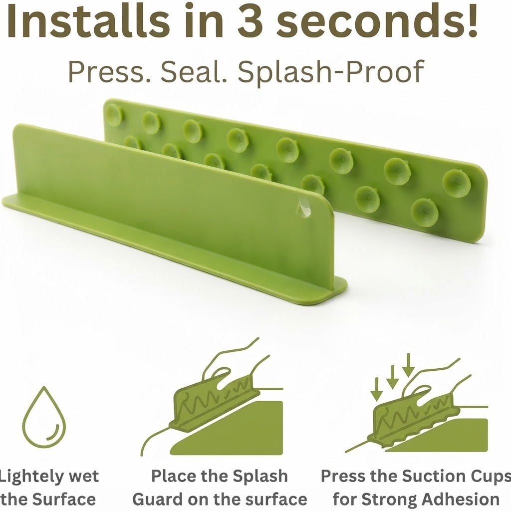 16-Inch Sink Splash Guard – Green Double-Suction Water Barrier view 3
