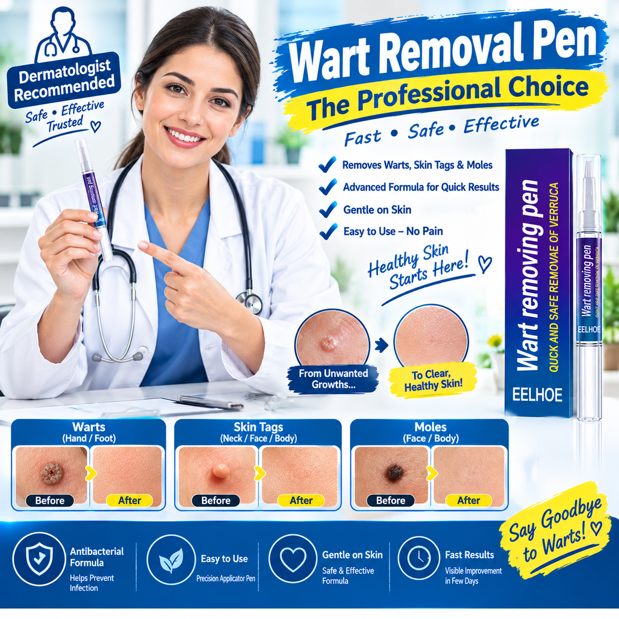 Wart Remover Gel Pen – Powerful Wart Removal Treatment for Hands, Feet & Skin | Wart Care Ointment for Common Warts | Easy Apply Skin Treatment view 2