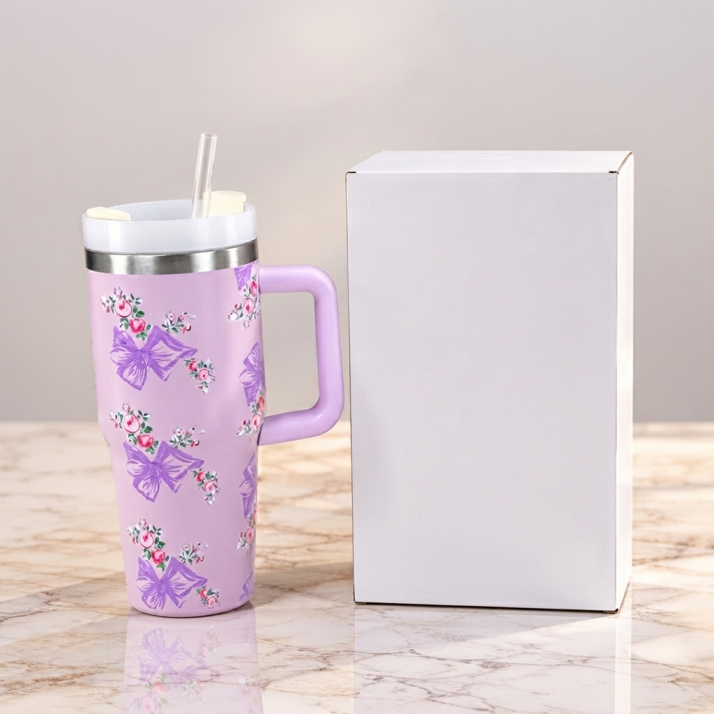 Stanley Style Lavender Floral Print Tumbler - Drinkware Accessory Designed For Liquid Hydration And Daily Travel Routine - 600ML view 2