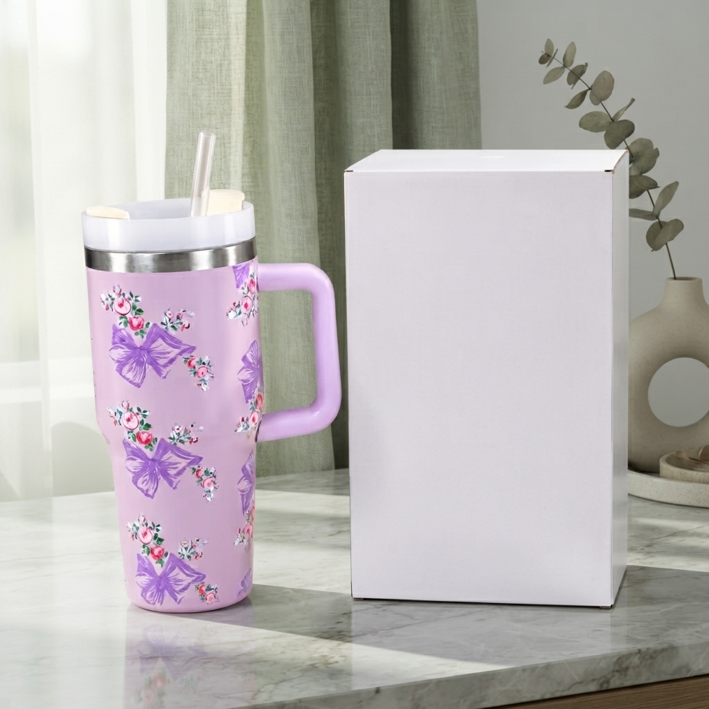Stanley Style Lavender Floral Print Tumbler - Drinkware Accessory Designed For Liquid Hydration And Daily Travel Routine - 600ML view 3