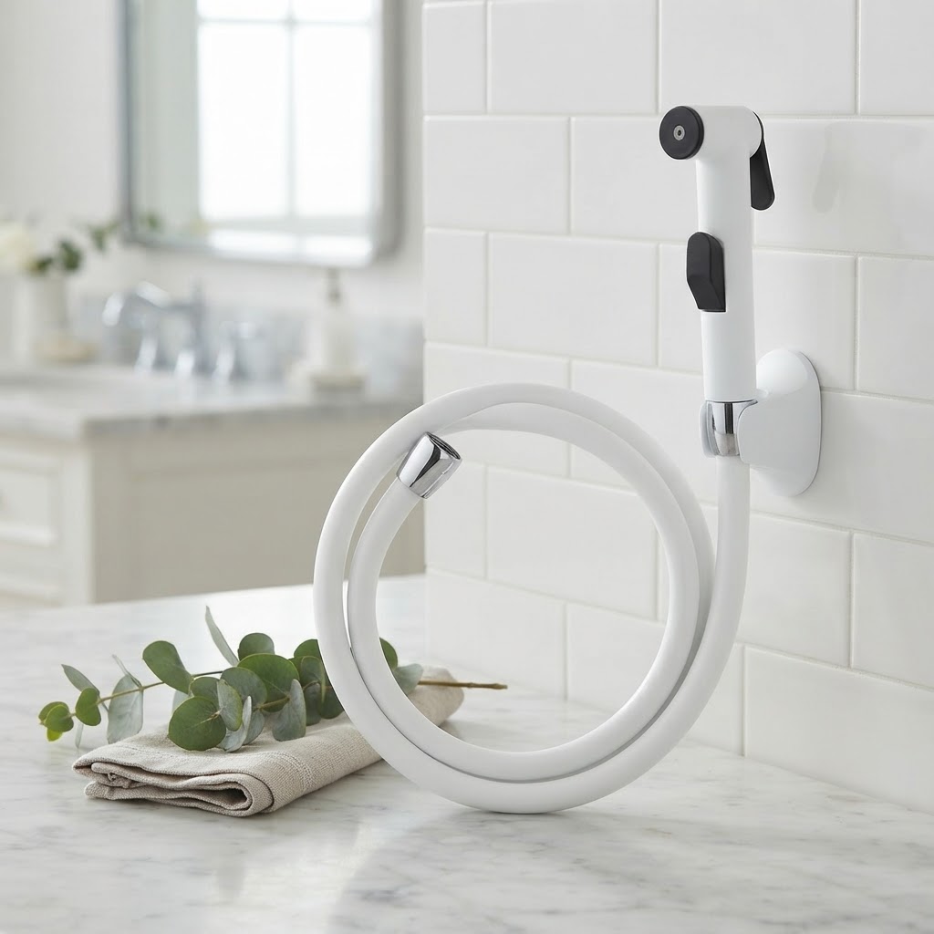 White Plastic Bidet Shower Set – Lightweight Handheld Bathroom Shattaf