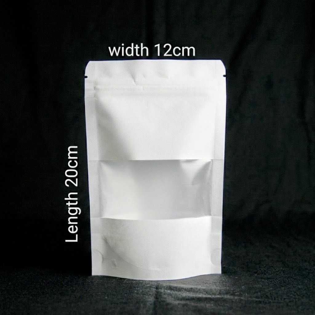 White Kraft Paper Stand-Up Zip Lock Bag with Transparent Window for Food & Cosmetic Storage view 3