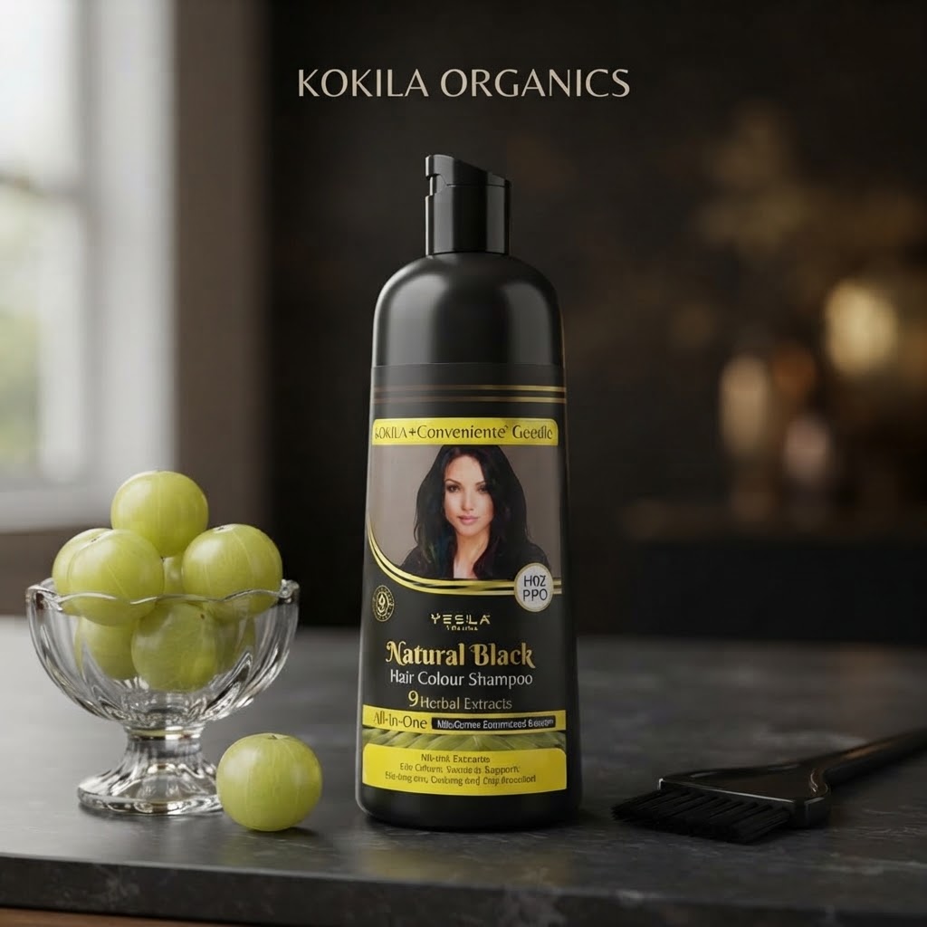 Kokila Organics Natural Black Hair Colour Shampoo 200ml – Instant Herbal Hair Dye