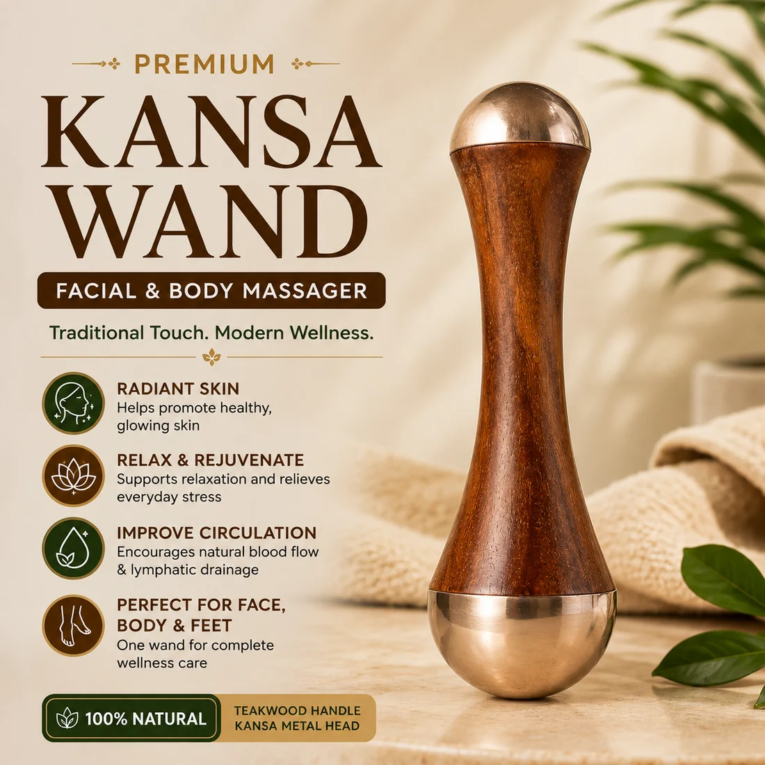 Premium Ayurvedic Kansa Massager - Natural & Chemical Free view 3
