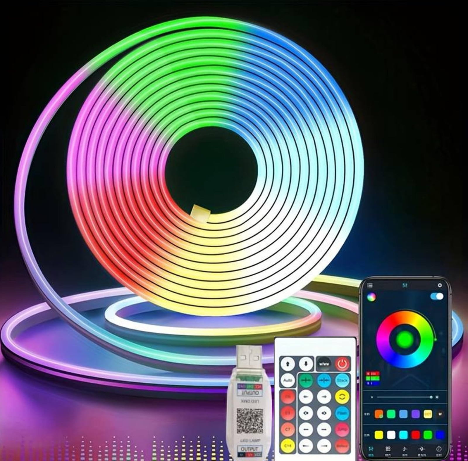 Neon Lights RGB LED Strip with Remote & App Control - Buy Online in Pakistan at Zenbu Store (Alternate View)