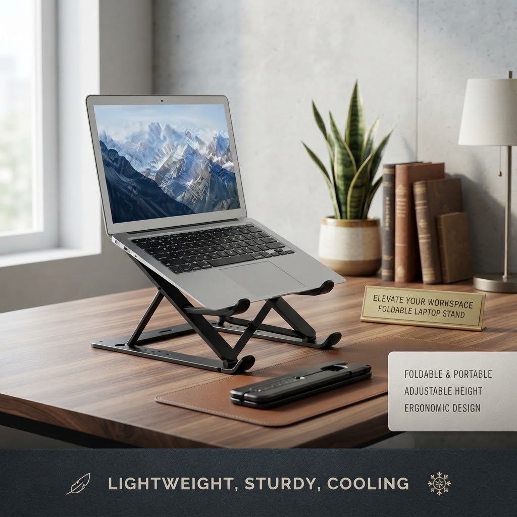 Portable & Foldable Aluminium Laptop Stand - Black view 2