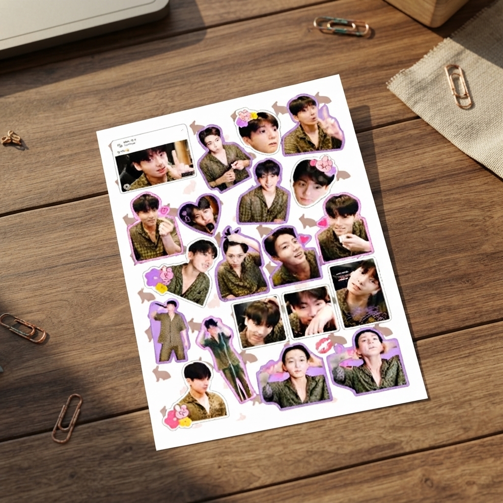JK Jeon Jung-kook Sticker Sheet - Stationery Accessory Designed For Creative Decorating And Daily Craft Routine - 5.8x8 inches