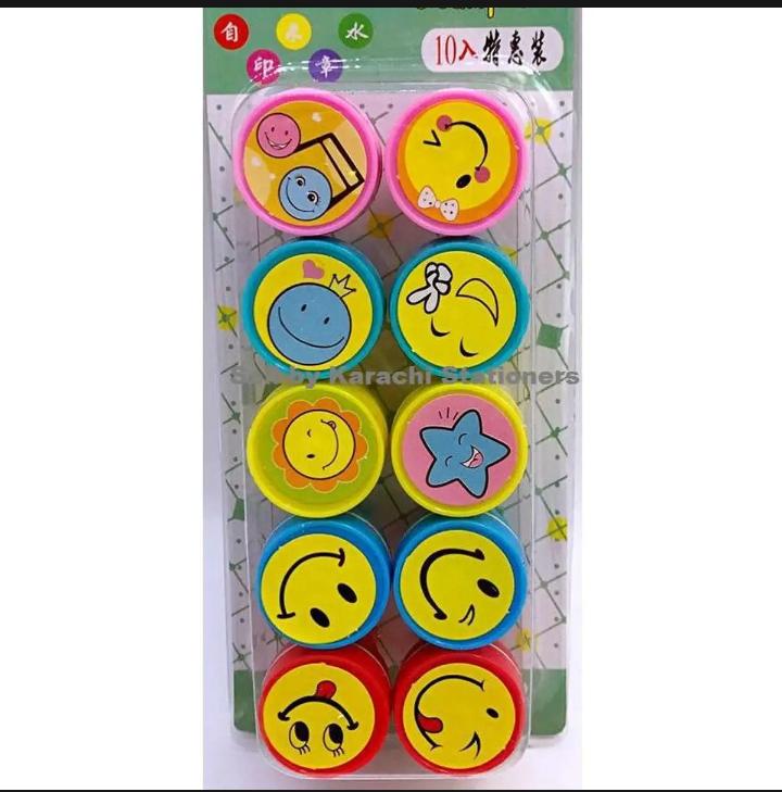 Pack of 10 - Cute Emoji Stamp Set Kids Arts And Crafts Stamper - Stationery Accessory Designed For Creative Stamping And Daily Craft Routine (Random Emojis) thumbnail 4