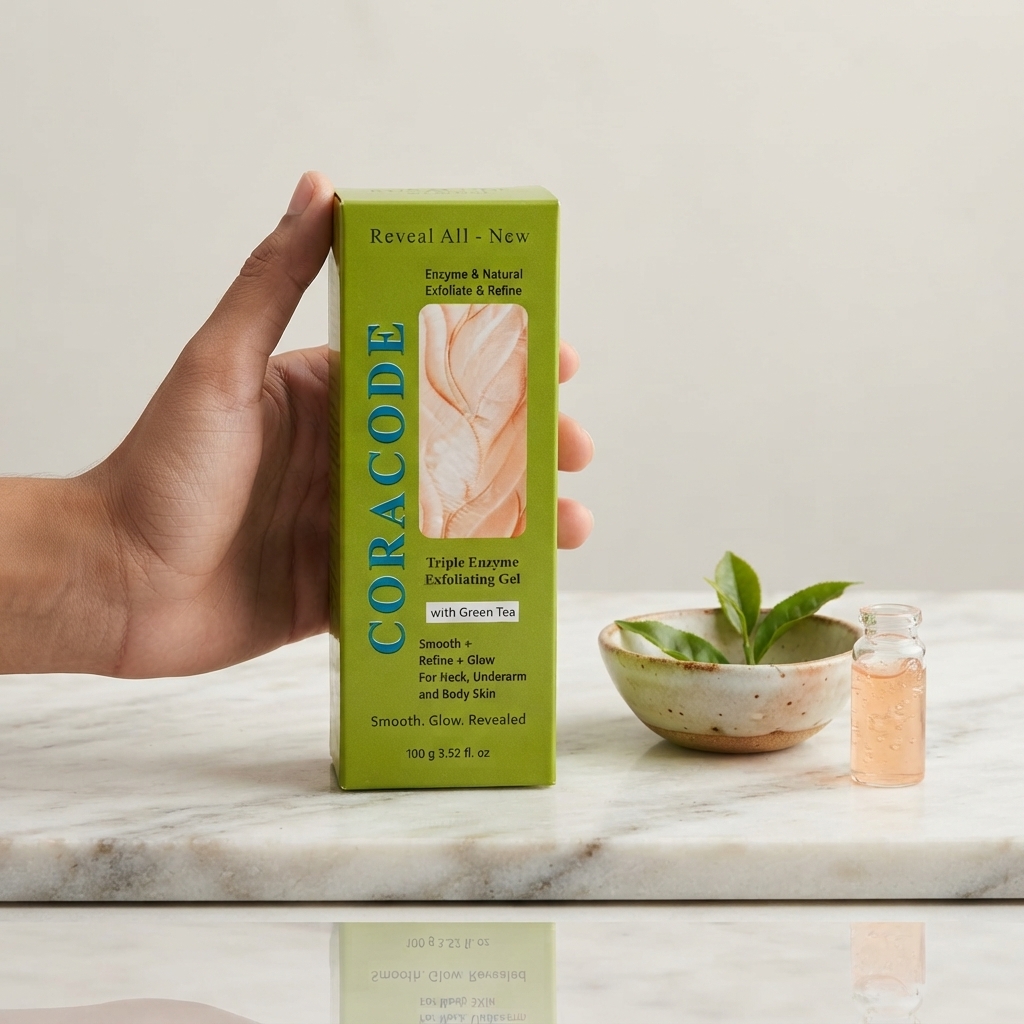 Coracode Triple Enzyme Exfoliating Gel With Green Tea | Smooth Refined Glow For Neck Underarm Body Skin 100g thumbnail 2