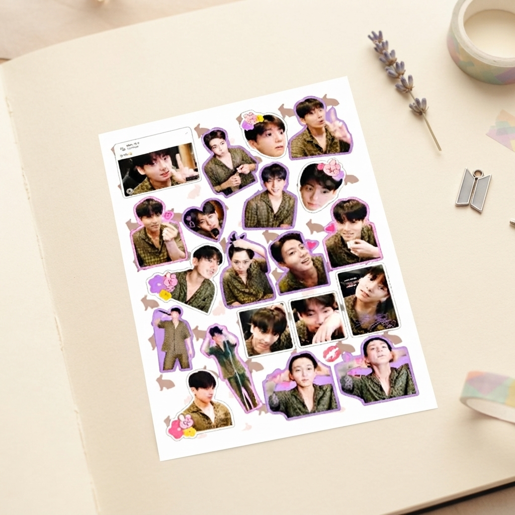 JK Jeon Jung-kook Sticker Sheet - Stationery Accessory Designed For Creative Decorating And Daily Craft Routine - 5.8x8 inches thumbnail 2