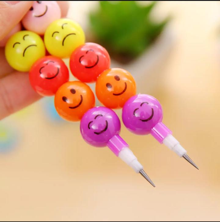 Smiley Cartoon Stationery Pencils Children Gift Rainbow Pencils With Funny Faces (Pack of 5) thumbnail 3