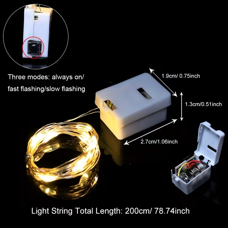 Fairy String Lights Three Speed Modes Powered Mini Firefly Lights With Warm Yellow Glow Perfect For Bedroom Home Garden Weddings ( 200cm/ 78.74inch) thumbnail 4