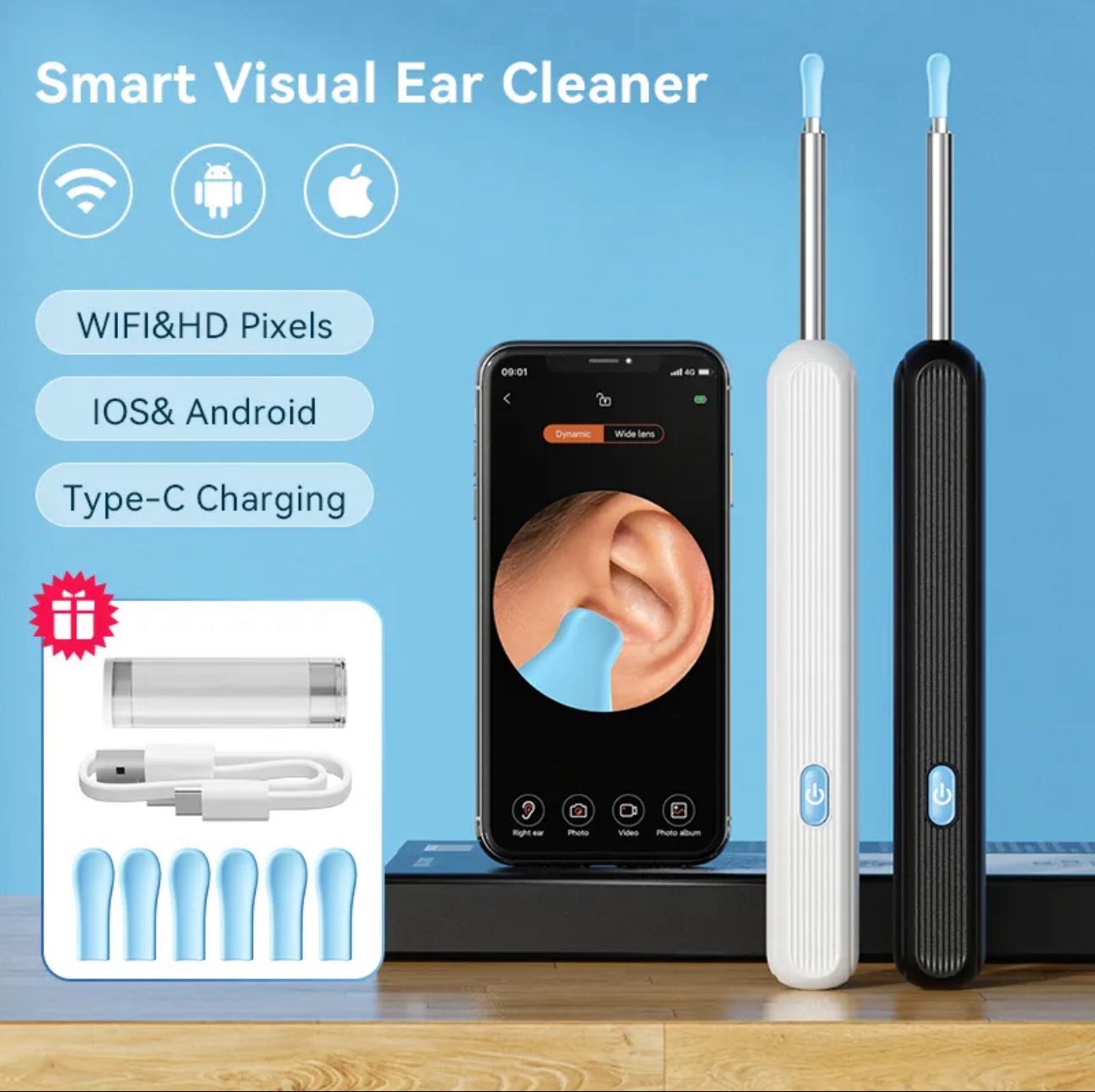 Ear Cleaner High Precision Ear Wax Removal Tool With Camera With LED Light Wireless Cleaner Smart Ear Cleaning Kit (Random Color) - Buy Online in Pakistan at Zenbu Store