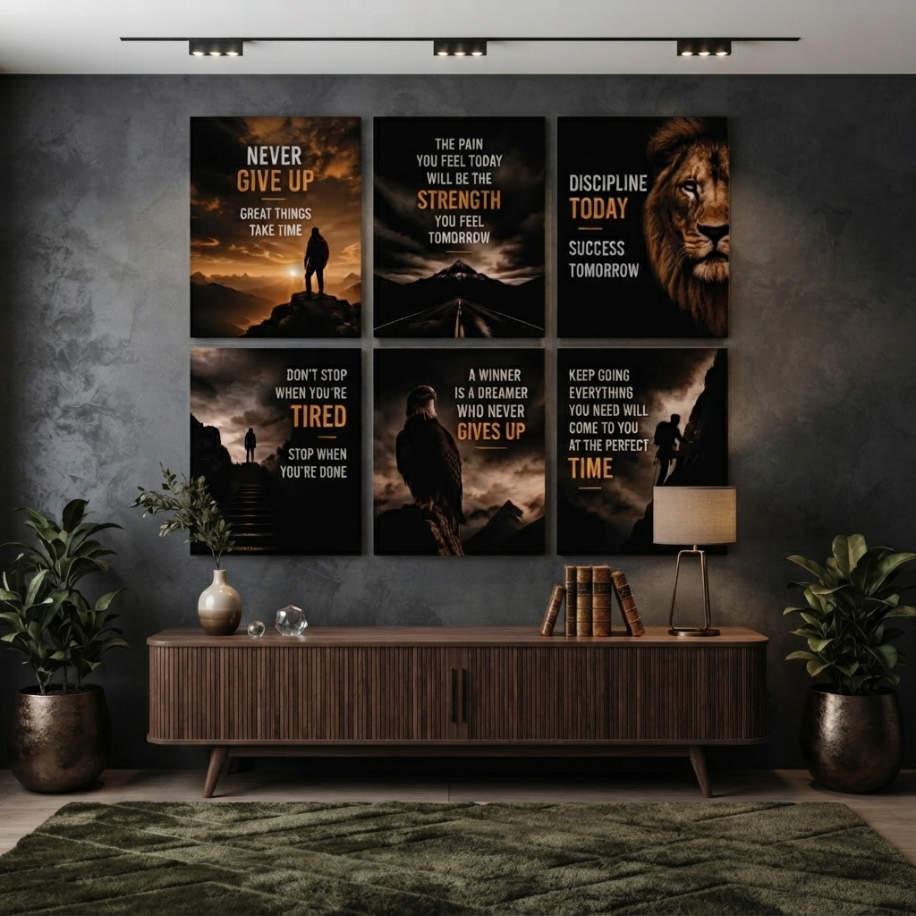 Set of 6 Premium Motivational Quotes Wall Art Photo Tiles – Modern Home Decor Sets - Size: 8x11