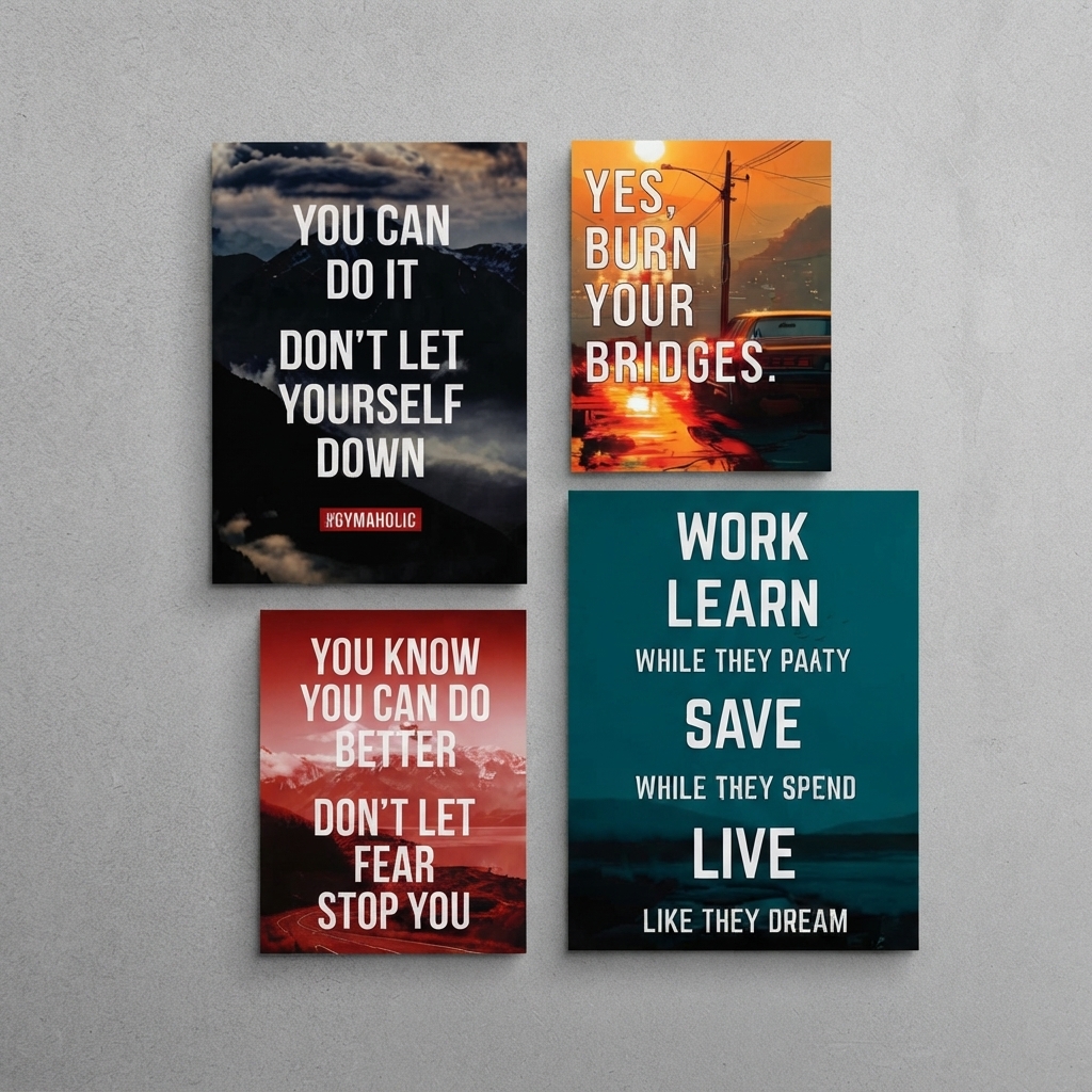 Set of 4 Premium Motivation Wall Art Photo Tiles – Modern Home Decor Sets - Size: 8x11