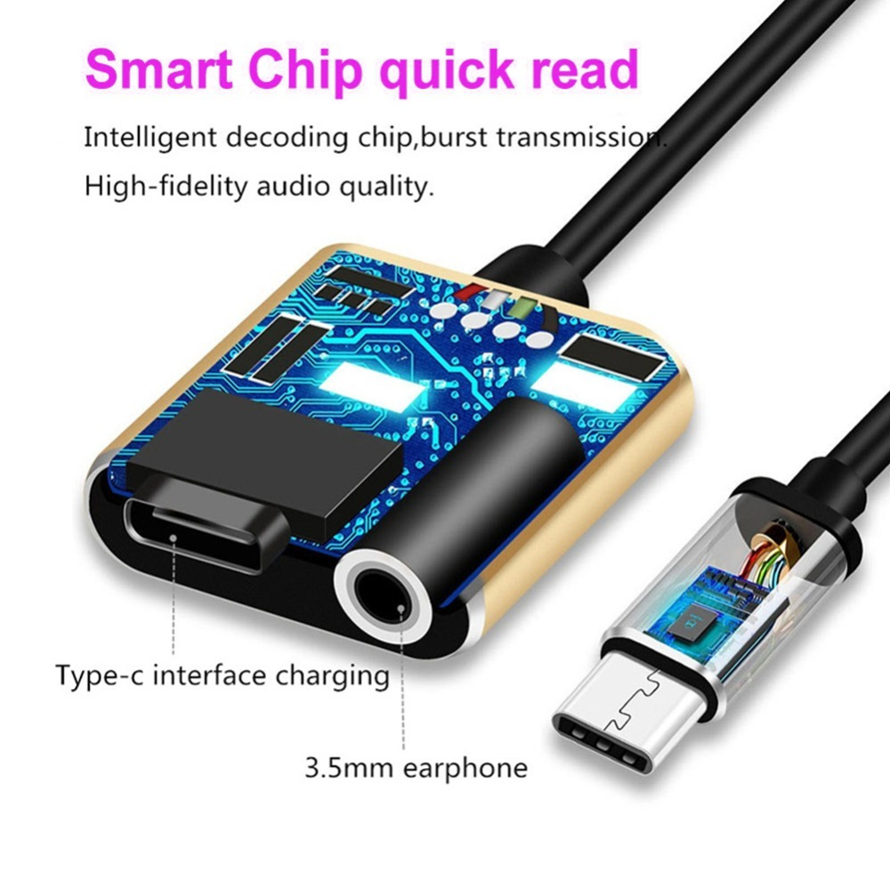 USBType C to 3.5mm Audio Adapter With Charging Port 2 in 1 Dual Port Aux Headphone Jack Connector For Type-C Models | Earphone Converter Aux Cable With Type-C Charging Jack Headset Splitter Music Converter - High Quality thumbnail 3