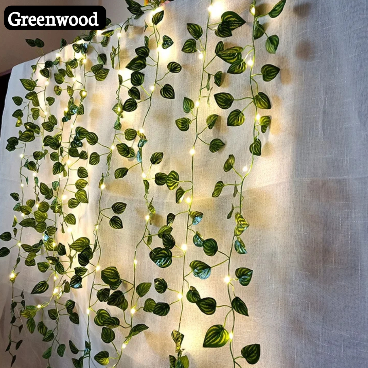 Artificial Plant Leaves bail with 7 ft LED Fairy Lights Battery Operated and 7 ft Bail Leaf Lights for room decoration wall Hanging flowers thumbnail 3