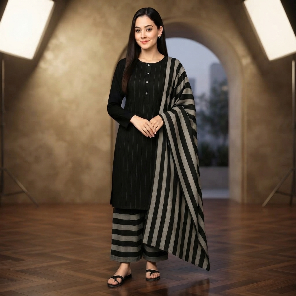 Unstitched Sussi Marina 3-Piece Suit - Apparel Accessory Designed For Fashion Styling And Daily Wardrobe Routine - Black thumbnail 3