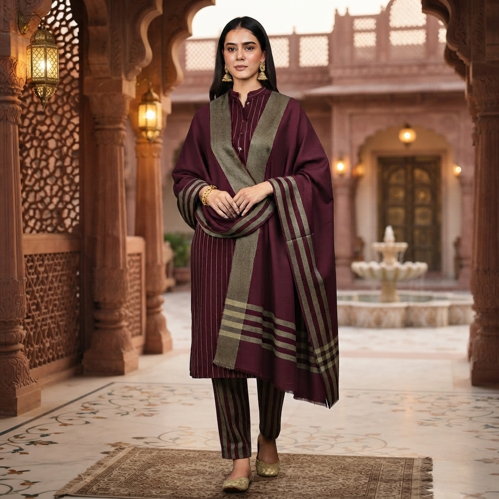 3-Piece Suit Unstitched Sussi Marina - Apparel Accessory Designed For Fashion Styling And Daily Wardrobe Routine - Maroon thumbnail 3