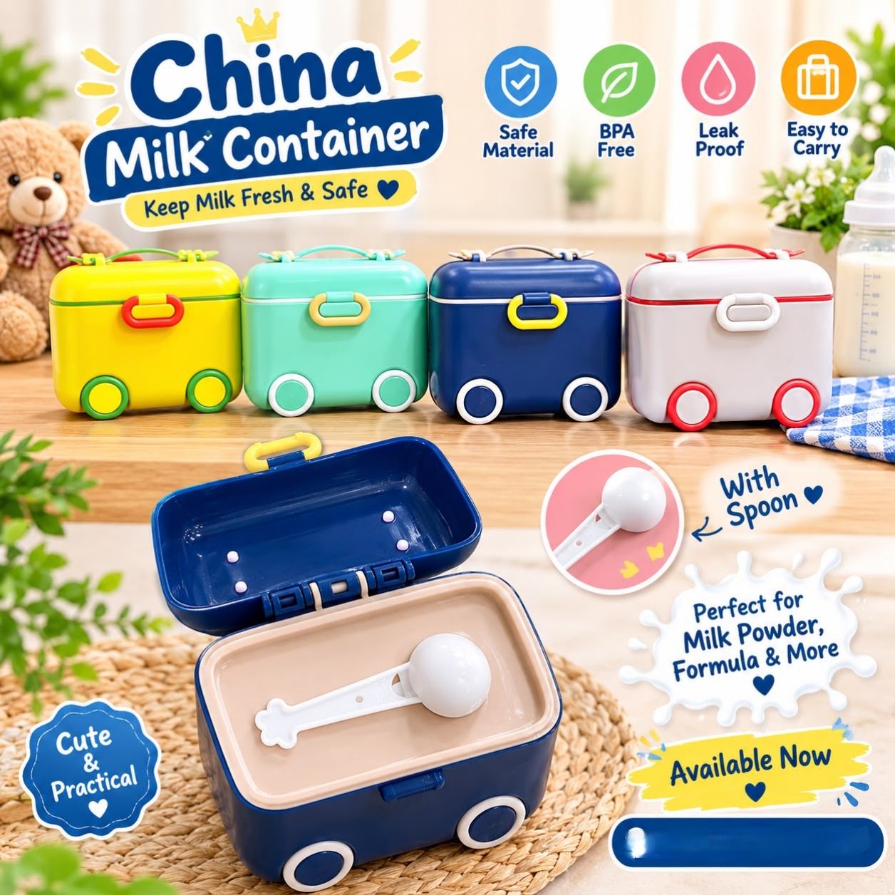 Portable Baby Milk Powder Container with Spoon (Random Colour) - Buy Online in Pakistan at Zenbu Store