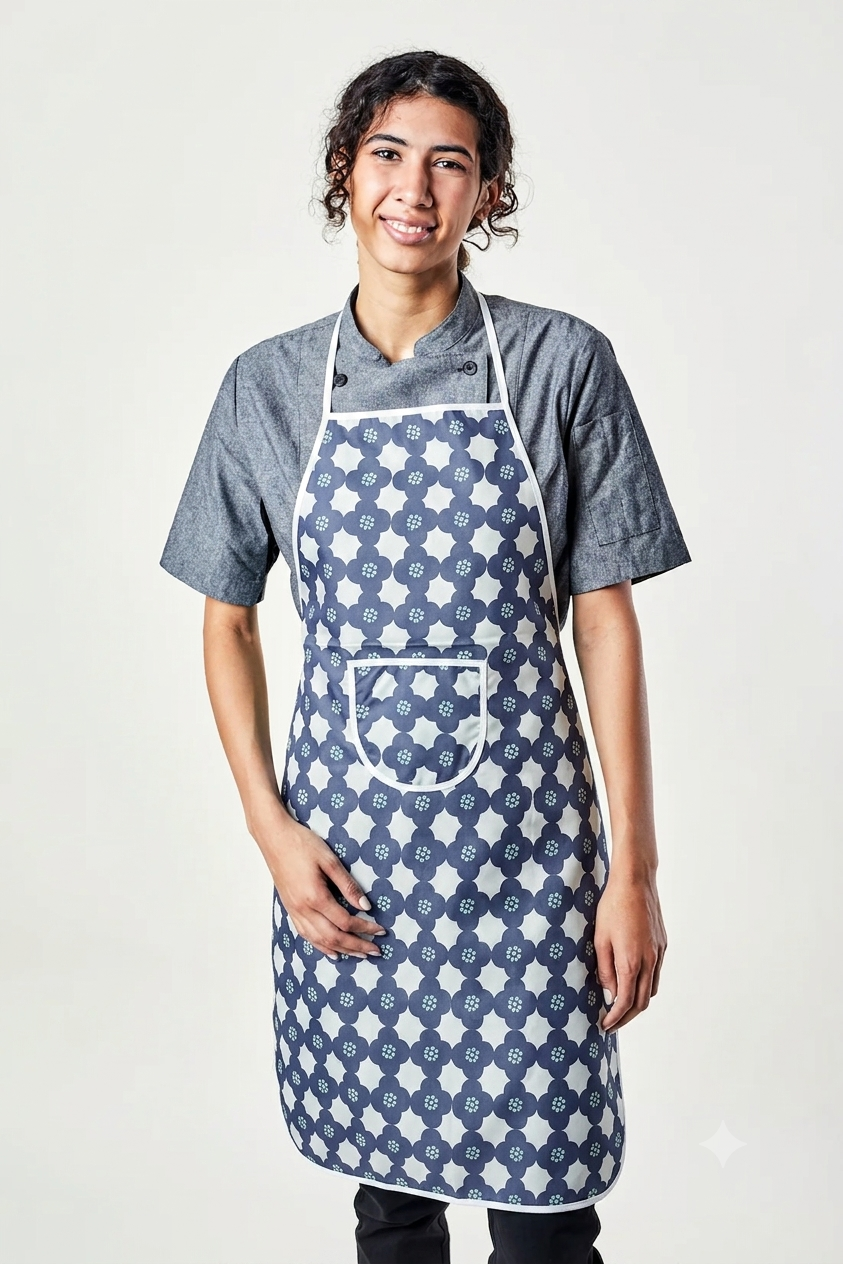 12 Pcs Classic Professional Parachute Cloth Kitchen Apron with Pocket & Contrast Piping (23" x 35") | Random Color thumbnail 2