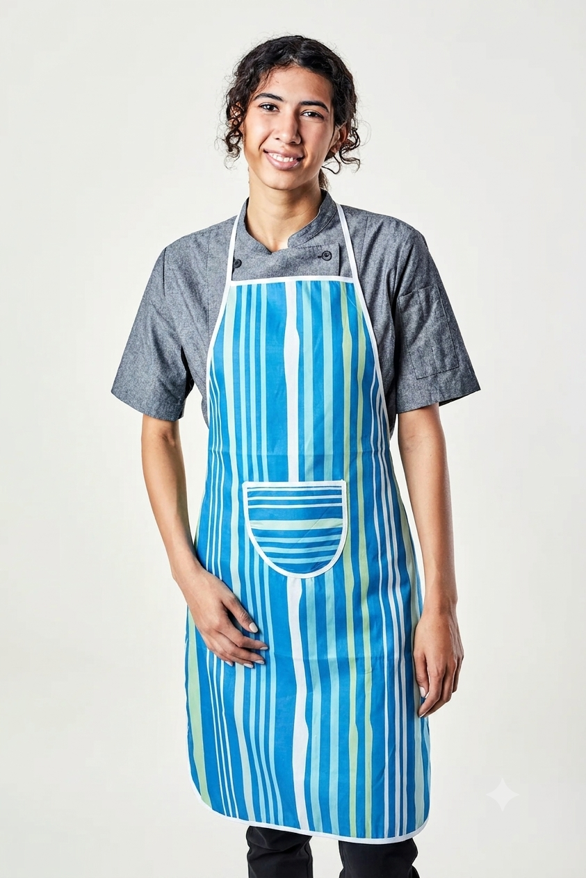 12 Pcs Classic Professional Parachute Cloth Kitchen Apron with Pocket & Contrast Piping (23" x 35") | Random Color thumbnail 5