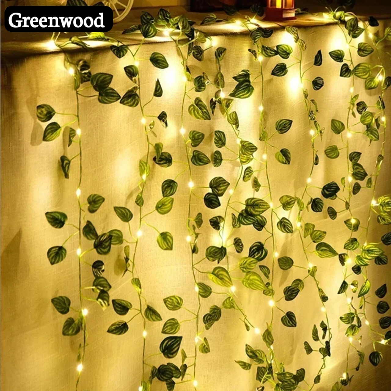 Artificial Plant Leaves bail with 7 ft LED Fairy Lights Battery Operated and 7 ft Bail Leaf Lights for room decoration wall Hanging flowers thumbnail 2