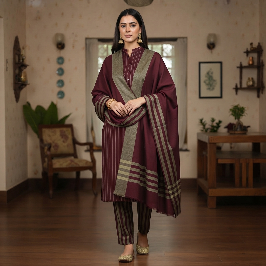 3-Piece Suit Unstitched Sussi Marina - Apparel Accessory Designed For Fashion Styling And Daily Wardrobe Routine - Maroon thumbnail 2