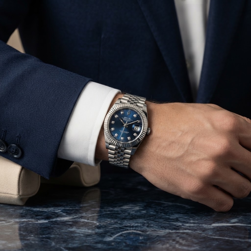 Rolex Oyster Perpetual Datejust Inspired Watch (Blue Dial) – Classic Luxury Timepiece view 3