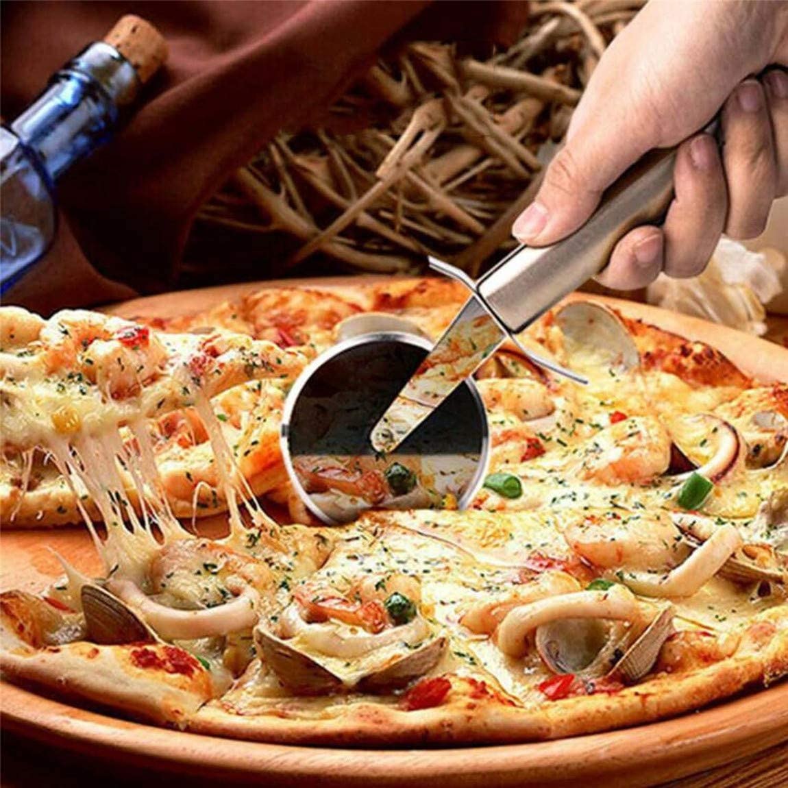 Stainless Steel Pizza Single Wheel Cut Tools Household Pizza Knife Cake Tools Wheel Use For Waffle Cookies thumbnail 2